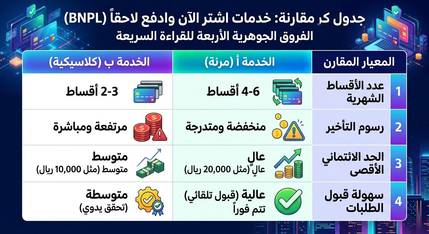 مقارنة سريعة لأهم الفروق الشروط والرسوم بين تابي وتمارا لعام 2026.